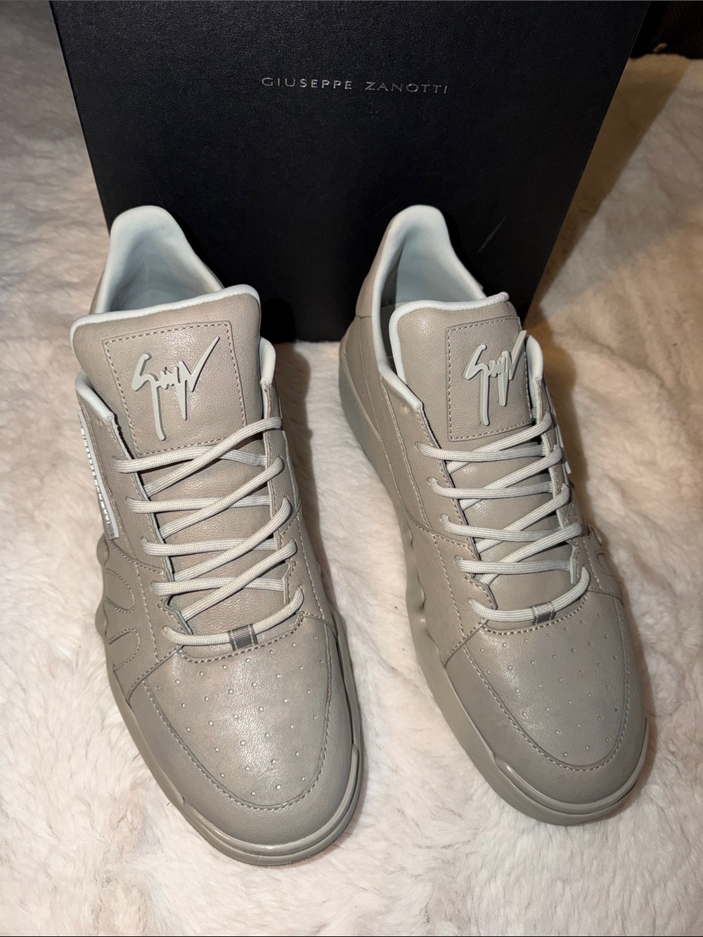 Giuseppe Zanotti Men’s Sz 11.5 Talon Taupe Leather Sneakers w/box